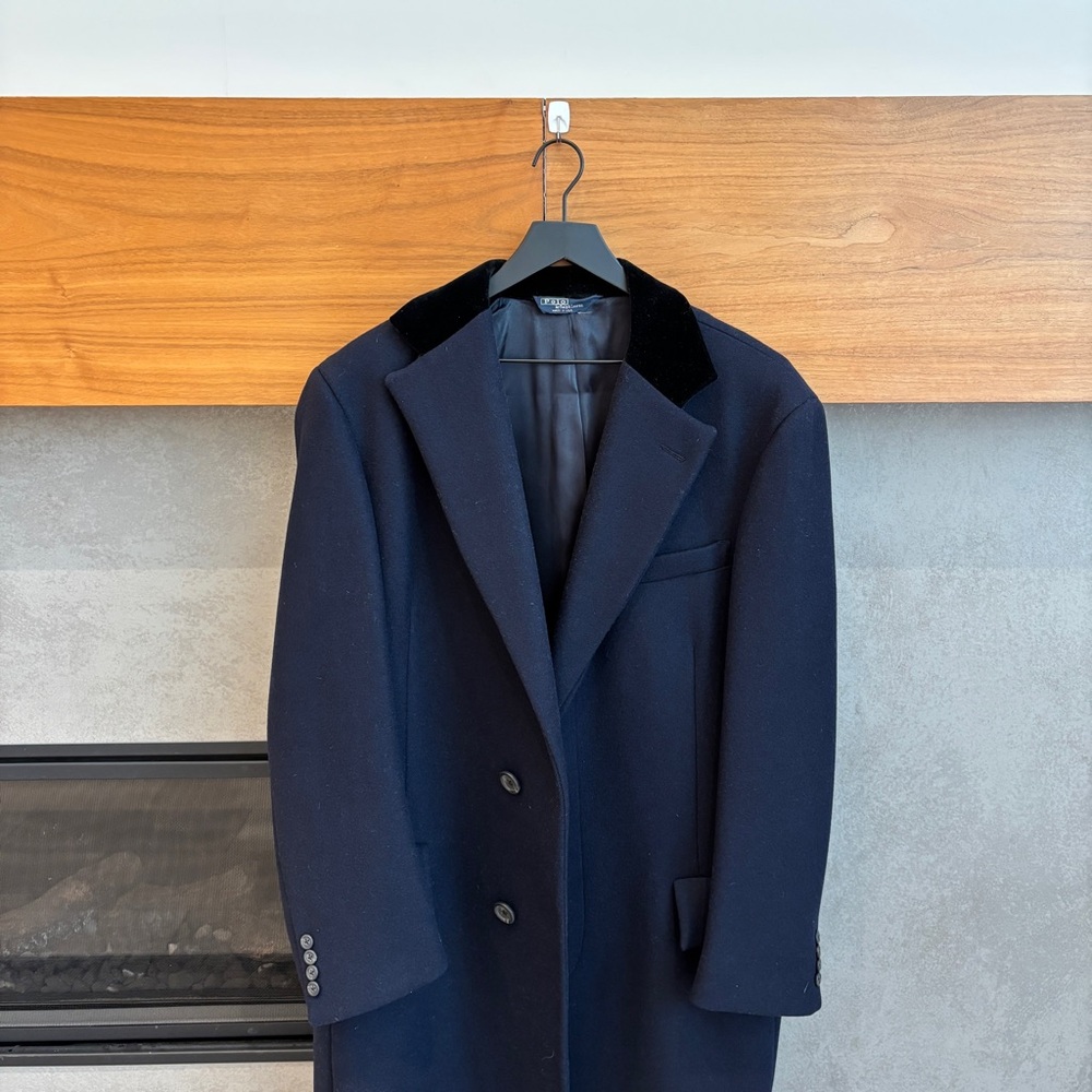Vintage Polo By Ralph Lauren Men’s Wool Coat with velvet collar, Size L - Picture 2 of 16